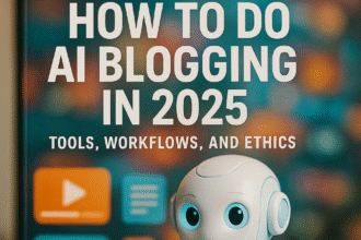 Cover image for AI Blogging in 2025 featuring humanized AI and multimedia content.