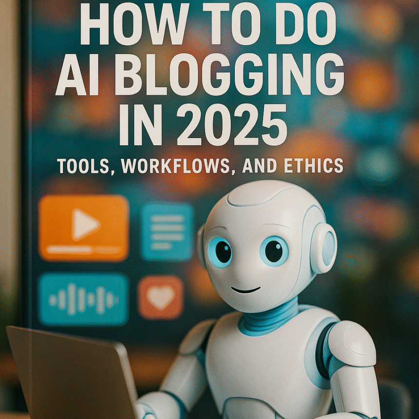 Cover image for AI Blogging in 2025 featuring humanized AI and multimedia content.